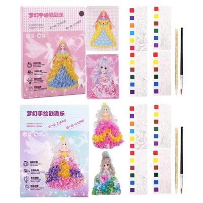 Poke Art Kits Watercoloring Book Set Travel Pocket Watercolor Kit Dress Educational Toys 3D DIY Hand-Made Poke Fun Childrens Princess Dress-up With Watercolor Painting For Kids delightful