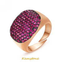 Kemstone แฟชั่นพังก์ที่มีสีสันเงา AAA เพทายแหวนอ้าได้เพชรเต็มสำหรับผู้หญิงของขวัญเครื่องประดับฮิปฮอป