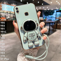 Kanavi เคสโทรศัพท์แฟชั่นสำหรับ VIVO Y31 2021 Y51 Y78 Y55 4G Y100 Y95 Y93 Y91 Y91C Y71 Y85 V9 Y67 V5S Y83 Y79 V7บวกตัวชุบโลหะหรูหรานักบินอวกาศยืนเคสโทรศัพท์ยอดนิยมพร้อมเคสโทรศัพท์สายคล้อง