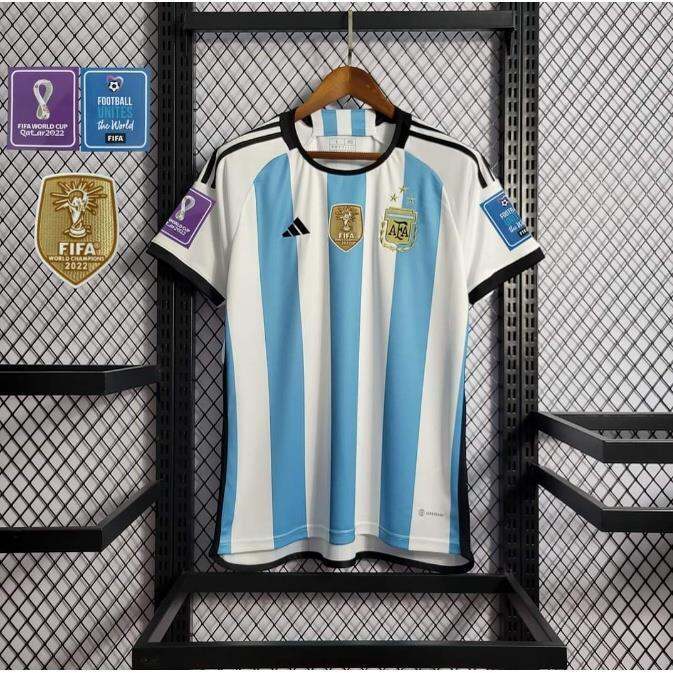 Adidas Argentina Lionel Messi Three Star Home Jersey w/ World Cup Champion Patch 22/23 (White/Light Blue) Size XXL