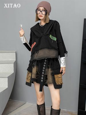 XITAO Short Dress  Full Sleeve Loose Women Hooded Two Piece Set