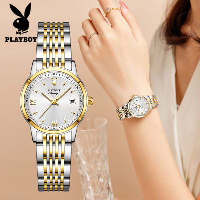 PLAYBOY นาฬิกาผู้หญิง2023 กันน้ำ ออริจินัลนาฬิกาส่องสว่างปฏิทินสแตนเลสสุดหรู