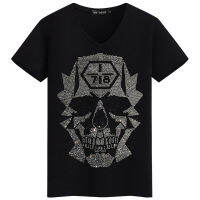 New Skull Hot Drilling T-Shirt Mens Black White Cotton Short Tshirt High Quality Rhinestone Top Tees Shirt Male Shining lights