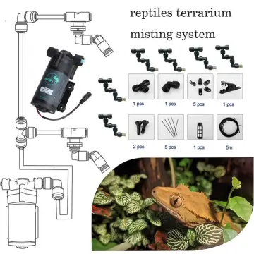 Reptile Mister Automatic Misting System with Programmable Timer & 6PCS  Adjustable 360° Nozzles for Reptiles/Amphibians/Herbs