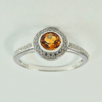 925 Sterling Silver with Natural Gemstone Citrine with White Cubic Zirconia. Ring Size 58 (SR01541CIT/W-CZ-58)