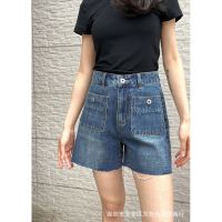 NNWU MIU MIU 2023 Summer new pocket embroidery all-match high waist straight denim shorts womens fashion