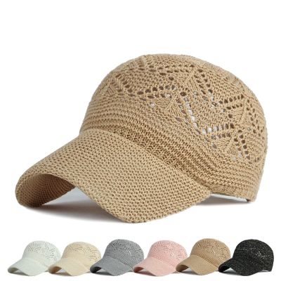 【CC】Summer Womens Hollow baseball cap Breathable Knit Hat Holiday Mesh Hat Adjustable Cap Sun Hat