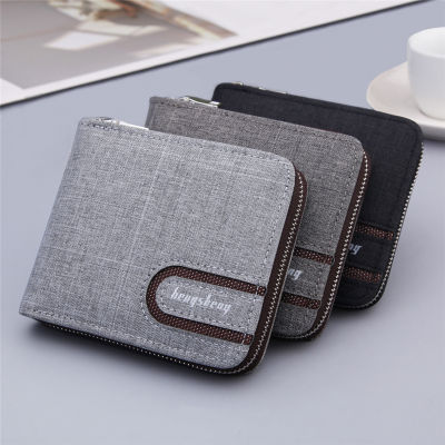 Mens Wallet Short Canvas Large Capacity Bifold Male Multifunction Letter Coin Purses Credit Card Holder Organizer With Zipper