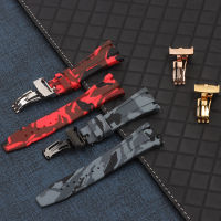 26mm Quality Camo Gray Red Camoflag Soft Silicone Rubber Watch Band Deployment Folding Clasp For AP Royal Oak Bracelet Strap