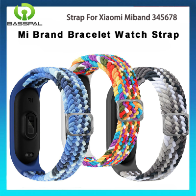 BassPal สายไนลอนถักสำหรับ Mi Band 5 6 7สายรัดข้อมือยืดหยุ่นปรับได้สายข้อมือสำหรับเปลี่ยนสำหรับ Xiaomi Miband 8 4 3