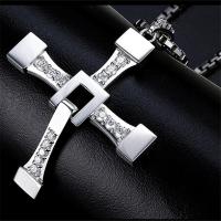 Fast And Furious Cross Necklace Dominic Toretto Cross Rhinestone Pendant Necklace Stainless Steel Necklace For Men