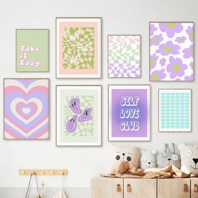 Danish Pastel Print Poster Retro Purple Green Canavs Painting Dorm Room Collage Teen Room Decor Noridc Wall Art Pictures