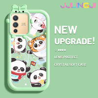 Jjlingji เคสสำหรับ VIVO V23 5G S12 5G V23i 5G เคสลายการ์ตูนแฮปปี้แพนด้าสีสันสดใสนิ่มสำหรับเลนส์กันกระแทกแบบใสเคสมือถือความคิดสร้างสรรค์โปร่งใสง่ายฝาครอบป้องกันซิลิโคน