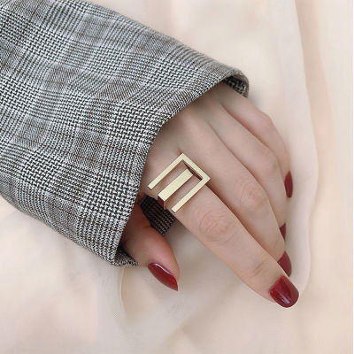 แหวนนิ้วของขวัญเด็กหญิงเจ๋งเรขาคณิตอุปกรณ์งานปาร์ตี้เกาหลี THERYE แหวนกลวงสี่เหลี่ยมแหวนปรับขนาดได้