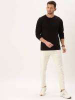 ether Solid Men Henley Neck Black T-Shirt