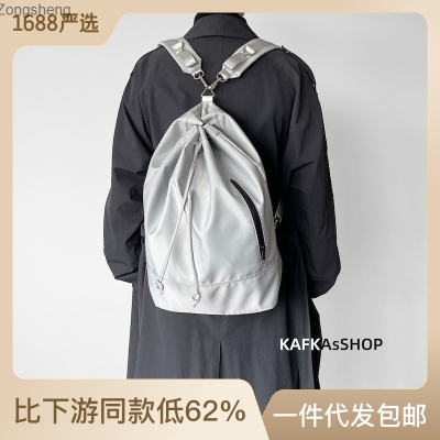 KAFKAsSHOP กระเป๋านักเรียนสะพายไหล่ข้างหนึ่ง,ถังน้ำใช้งานได้สองแบบสำหรับผู้ชายและผู้หญิงสไตล์เกาหลีเรียบง่ายและทันสมัย