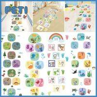 PETIHOME เครื่องประดับเนอเซอรี่ตกแต่งบ้านกันน้ำไดโนเสาร์สัตว์ Hopscotch รูปลอกจำนวนกริดเกมการ์ตูนสติ๊กเกอร์ติดพื้นโลกใต้น้ำ