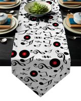 Long Table Runner Linen Burlap White Rock Music Table Cloth Runner for Kitchen Wedding Holiday Parties Events Decoration