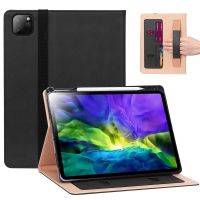 Case สำหรับ iPad Pro 11 2020 2018 กับผู้ถือดินสอและสายคล้องมือ,หรูหราธุรกิจ PU leathermultiple มุมมองยืนพลิกปกปลุกอัตโนมัติ/นอนปกสมาร์ทสำหรับ iPad Pro 11 นิ้ว 2ND GEN 2020/2018 1st Gen