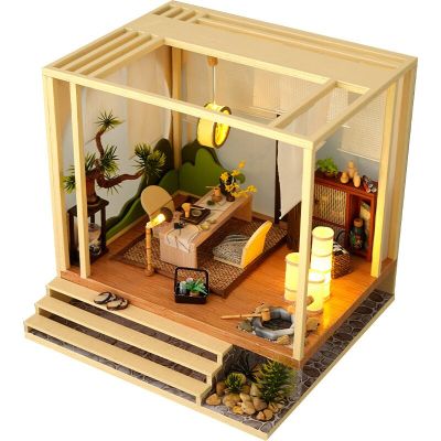 23New New DIY Wooden Doll House Tea Room Japanese Dollhouse Miniature Building Kits With Furniture Casa Toys For Girls Birthday Gifts