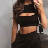 ☌▪ Fashion O Neck Hollow Out Crop Top Sleeveless Female 2023 New Streetwear