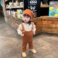 ? 2023 New Fashion version Childrens autumn clothing Korean version of all-match solid-color knitted pants girls casual overalls baby autumn foreign style pants