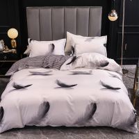 EGW White Black Feather Duvet Cover Set Fashion Bed Linen Microfiber Bedclothes Modern Stone Quilt Cover Sky Blue Pillowcase