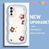 Jjlingji เคสสำหรับ VIVO V23E 4G V23E 5G V23 5G S12 5G เคส Y75แฟชั่นลายดอกไม้สีแดงขอบครีมดีไซน์ใหม่กันกระแทกแบบใสนิ่มเคสมือถือโปร่งใสลายกล้องถ่ายรูปเรียบง่ายฝาครอบป้องกันอ่อนโยน