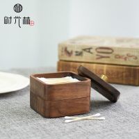 Wooden Black Walnut Wood Toothpick Floss Cotton swab Box Dustproof Storage Solid Wood Jewelry Organizer Multifunctional Storage