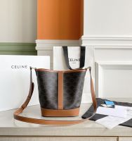 CELINE SMALL BUCKET IN TRIOMPHE CANVAS AND CALFSKINTAN