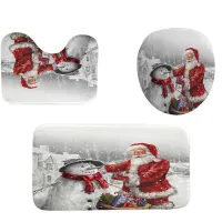 Toilet 3PCS Set Christmas Toilet Seat Cover Santa Claus Bathroom Mat Bathroom Santa Toilet Seat Cover Rug Home Decoration