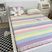 (8 Color) Cartoon Bed Cover for Kid Fully Garterized Bedsheet Rainbow Pattern Fitted Sheet Bed Sheet Single Queen King Size Cadar Mattress Protector sapin sa higaan