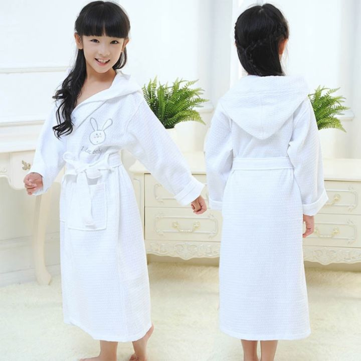 xiaoli-clothing-ชุดนอนเสื้อคลุมอาบน้ำลายวาฟเฟิลแขนยาวสีขาวสีชมพูฟ้าสำหรับเด็ก-l287ชุดคลุมอาบน้ำสำหรับเด็กเสื้อคลุมอาบน้ำแบบมีหมวกฤดูxiaoli-clothing