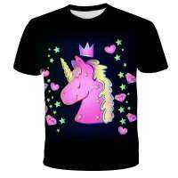 Girls 3D Unicorn Print T-shirts Cute Unicorno Tshirt 2022 New Summer Top Clothing Children Cartoon Clothes Casual Comfortable