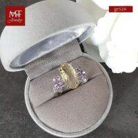 MT แหวนพลอยแท้ เลม่อนควอทซ์ (Lemon Quartz)  อเมทิสต์ (Amethyst) ตัวเรือนเงินแท้ ชุบทองคำขาว  Natural Gemstone Silver Ring  (gr529) ไซส์ : 57 MT Jewelry (มณีธารา)