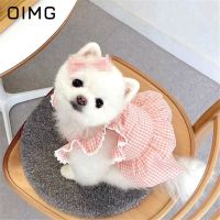 OIMG Spring Summer Pet Clothes Pink Plaid Small Medium Dog Skirt Bichon Teddy Maltese Butterfly Sleeve Cat Dog Sling Dress Dresses