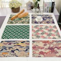 Traditional Japanese Pattern Kitchen Placemat Linen Vintage Luxury Dining Table Mats Coaster Pad Bowl Cup Mat Home Decor