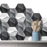 10 Pcs Hexagon Abstract Floor Sticker Anti-Slip Tile Decals Black White Gray Waterproof Self-adhesive Wall Sticker for Bathroom