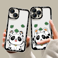 Cute Panda Case Compatible for IPhone 13 12 Pro Max 11 XS XR X 8 7 6S Plus Mini Phone Soft Casing Transparent TPU Silicone Shockproof Clear Cover