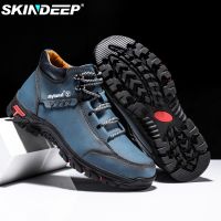 ► SKINDEEP Genuine Leather Casual Shoes Waterproof Ankle Boots for Man Spring Boots Hiking Sneakers Comfortabl Lace Up Botas