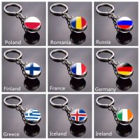 Europe National Flag keychain France Italy Spain Poland Netherlands Russia Ireland Country Flag keyrings Glass Cabochon Jewelry Nails Screws Fasteners