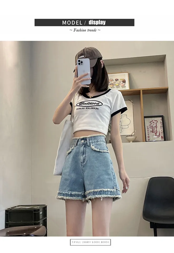 Denim Shorts Women High Waist Raw Edge Design Shorts Summer New