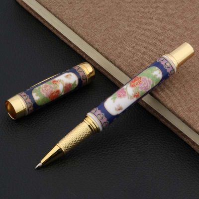 Blue And White CHINESE Porcelain With peony Flower Painting Rollerball Pen Stationery Office school supplies Writing Pens