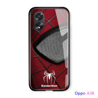 เคสใส่โทรศัพท์สำหรับ OPPO A18เคสโทรศัพท์ A38สำหรับเด็กผู้ชายซูเปอร์ฮีโร่สำหรับผู้ชายเคสกัปตันอเมริกาไอรอนแมนสไปเดอร์แมนกระจกเทมเปอร์ฝาหลังเคส