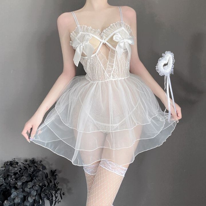 2022-new-sexy-bride-cosplay-uniform-lingerie-set-see-through-wedding-gown-erotic-crown-hair-hoop-bridal-veil-cute-princess-skirt