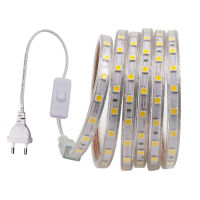 5050หลอดไฟ LED Strip 220โวลต์110โวลต์กันน้ำ60LED /M ที่มีความยืดหยุ่น LED ริบบิ้นที่มีสวิทช์เสียบตกแต่งบ้านอบอุ่นสีขาวสีฟ้า