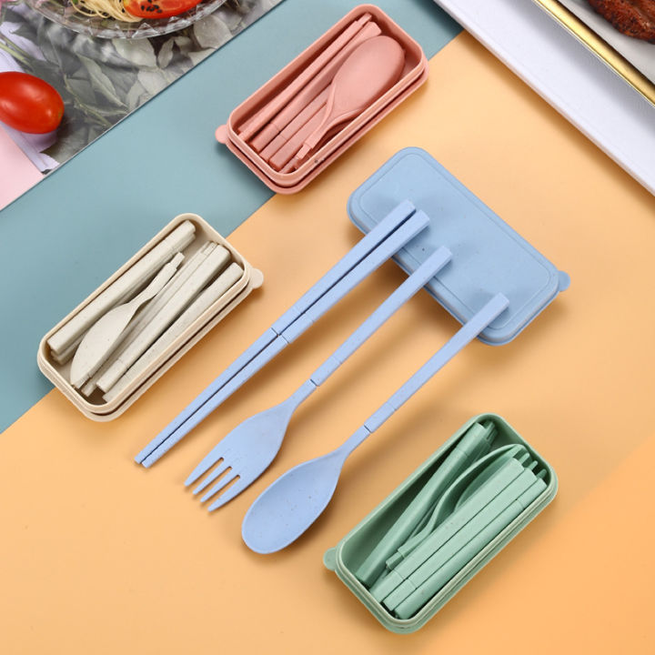 1 Set Outdoor Travel Dinnerware Set Portable Tableware Knife Fork Spoon  Chopsticks Set Travel Cutlery Set Eco-Friendly Utensil Box