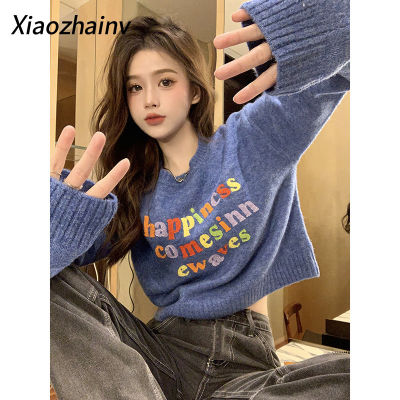 Xiaozhainv ผู้หญิงถักเสื้อกันหนาวแขนยาวแฟชั่นเสื้อกันหนาวสั้นหลวม