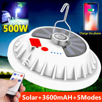 500W หลอดไฟ LED ทรงพลังโคมไฟพลังงานแสงอาทิตย์แบบชาร์จไฟได้ 3600mah รีโมทคอนโทรลโคมไฟตั้งแคมป์กลางแจ้งแบบพกพาไฟตลาดฉุกเฉิน - Linqiaoe