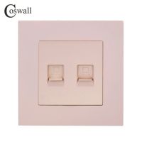 เบ้าติดผนังแผงพีซีสไตล์ Coswall 2แก๊ง Cat5e Rj45อินเทอร์เน็ตแจ็คข้อมูลคอมพิวเตอร์ชุด E20สีเทาสีขาวสีดำสีทอง